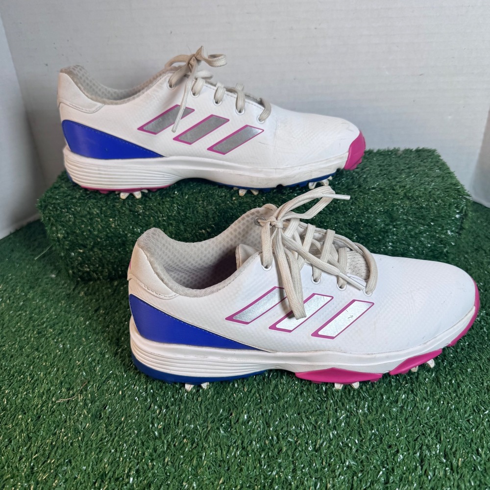 Adidas ZG23 Womens Golf Shoes White Pink Blue‎ Spiked Size 6